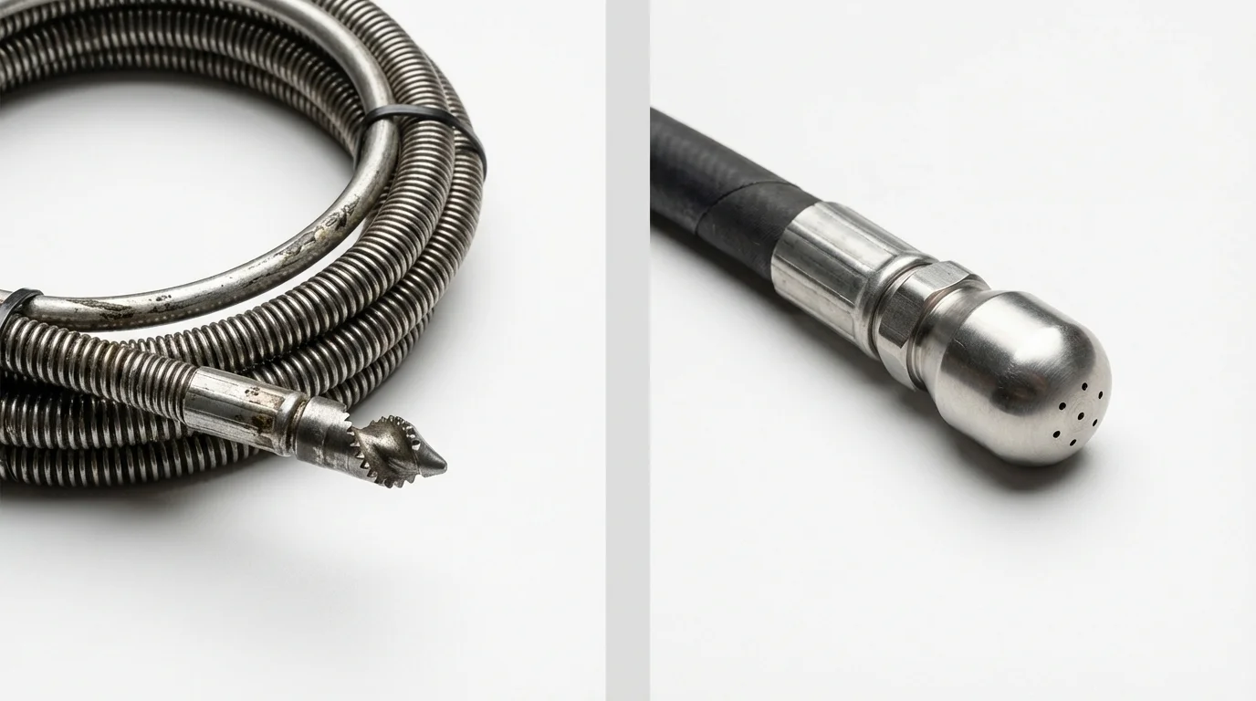 Drain snake cable and hydro jetting nozzle used for drain cleaning in The Colony, TX