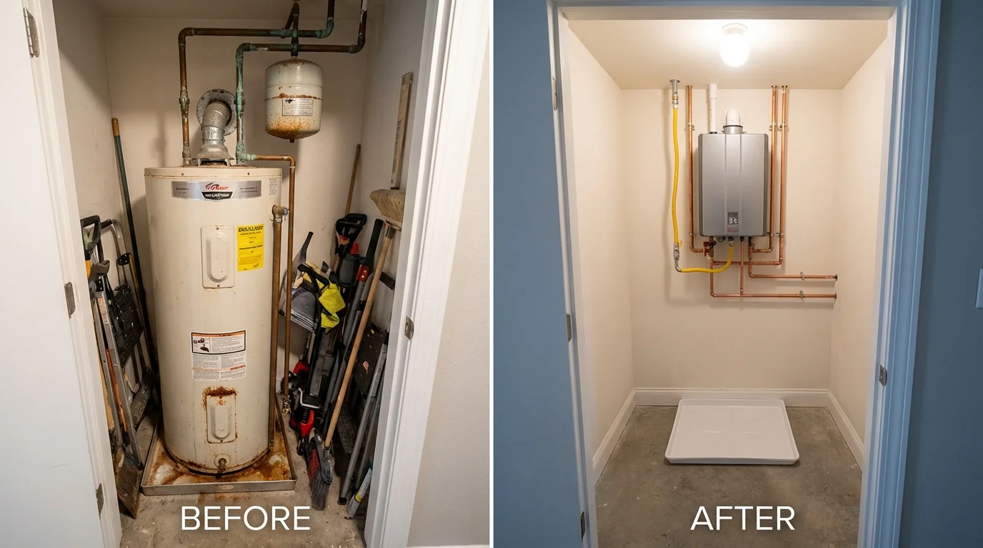 Tank water heater versus wall-mounted tankless unit comparison for The Colony, TX homeowners