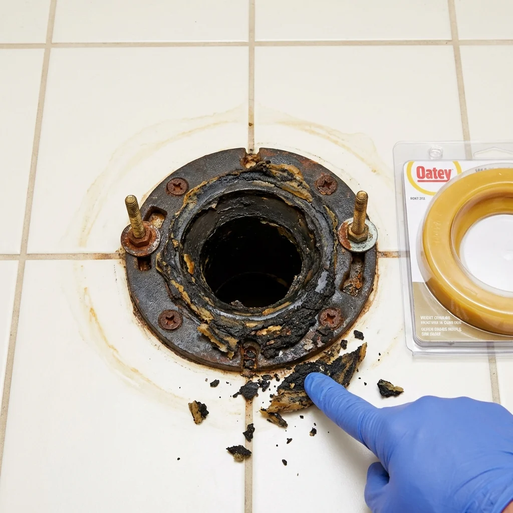 Failed wax ring showing water seepage at the base of a toilet in a The Colony, TX home